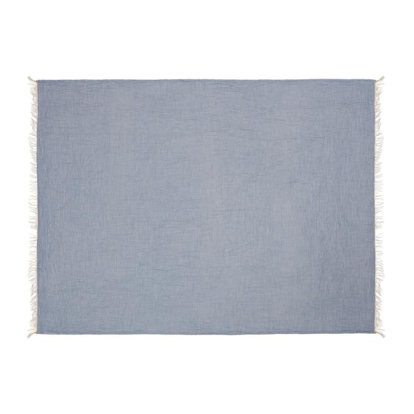 Unbranded Sandy Farmhouse Blue Turkish Crinkled Cotton Throw Blanket with Fringe