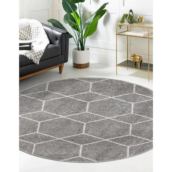 Trellis Frieze Light Gray/Ivory Gray 4 ft. x 4 ft. Round Geometric Area Rug
