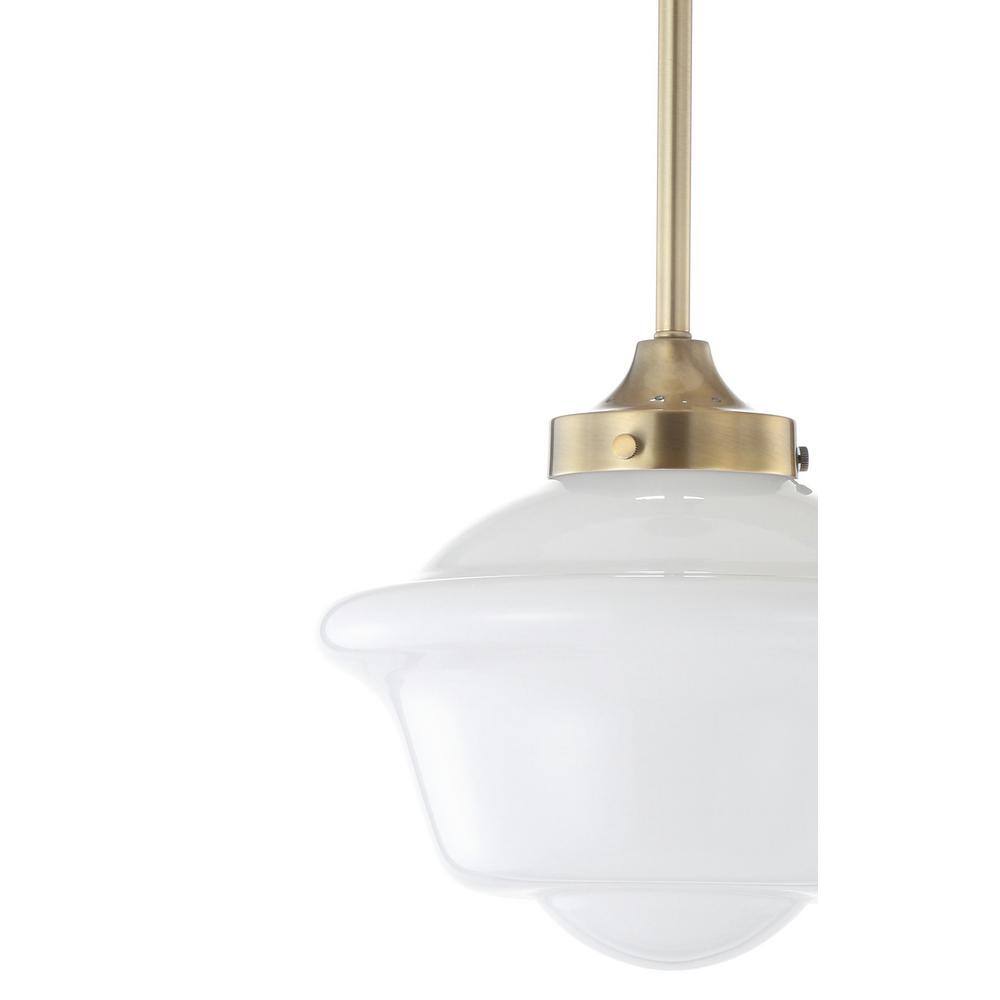 Kurtz 9.5" Brass Gold & White Glass LED Pendant with Adjustable Drop