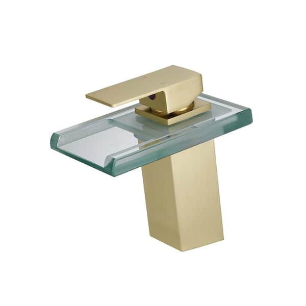 Flynama 4 in. Waterfall Widespread Single Handle Bathroom Faucet with LED Light In Gold