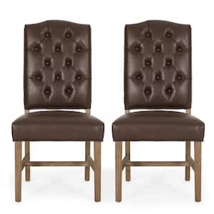 Tuttle Dark Brown and Natural Upholstered Tufted Dining Side Chair (Set of 2)