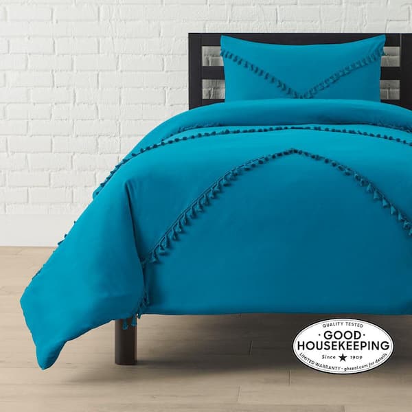 StyleWell 2-Piece Agate Blue Tassel Microfiber Twin/Twin XL Comforter Set