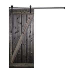 Z-Bar Series 24 in. x 84 in. Charcoal Black Stained Knotty Pine Wood DIY Sliding Barn Door with Hardware Kit