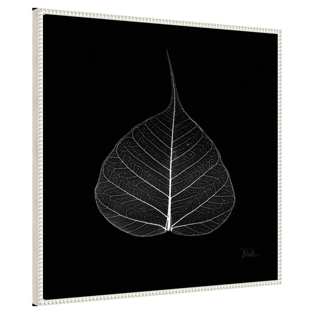 Minimalist Black and White Leaf Canvas with Beaded Frame