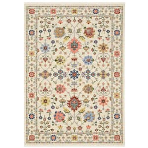 Lavista Ivory/Multi-Colored 5 ft. x 8 ft. Oriental Persian Wool/Nylon Blend Indoor Area Rug