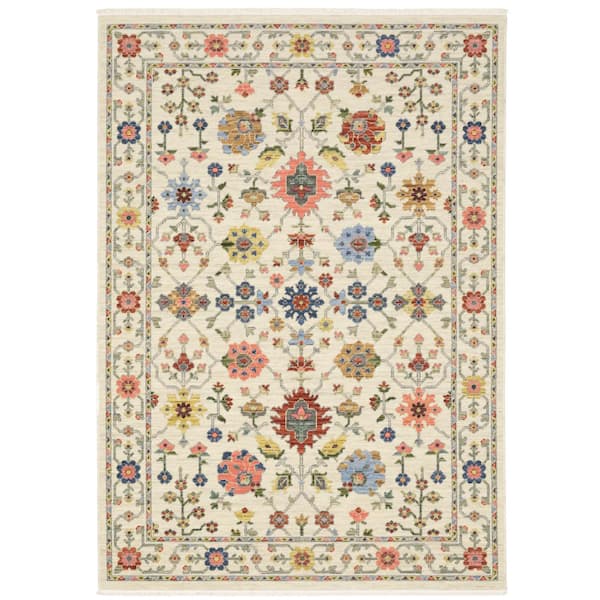 AVERLEY HOME Lavista Ivory/Multi-Colored 8 ft. x 11 ft. Oriental Persian Wool/Nylon Blend Indoor Area Rug