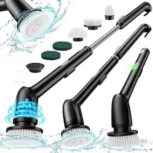 Electric Spin Scrubber IPX7 Waterproof Bathroom Cleaner Scrub Brush with Long Handle, 2 Speeds, and 5 Brush Heads, Black