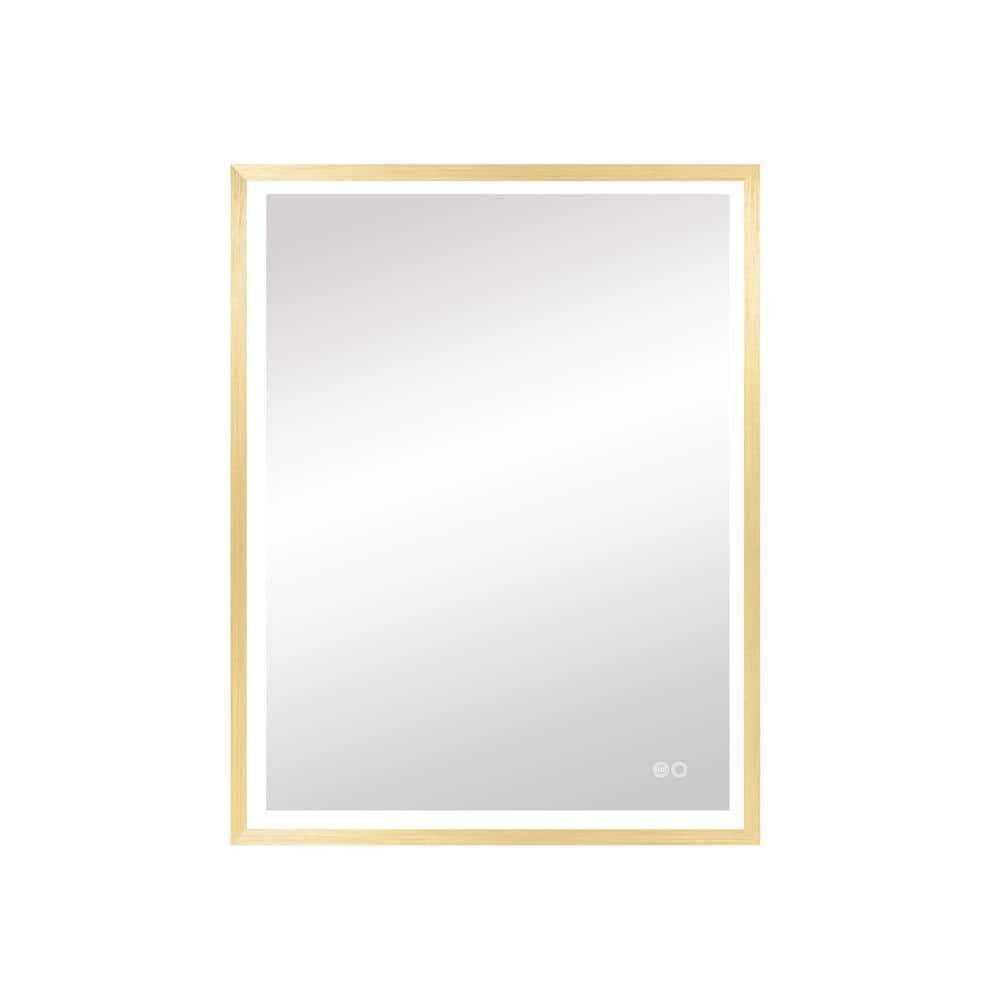 28 in. W x 36 in. H LED Rectangular Framed Wall Bathroom Vanity Mirror in G