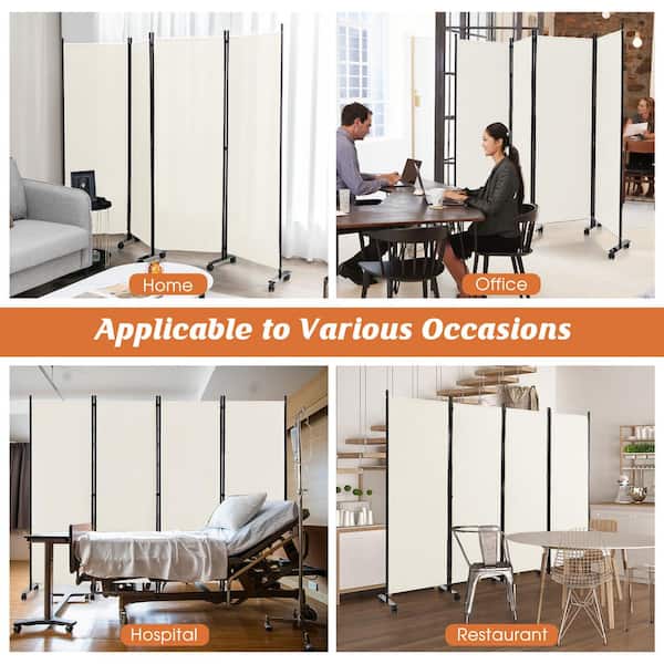 Costway 4-Panel Folding Room Divider 6 ft. Rolling Privacy
