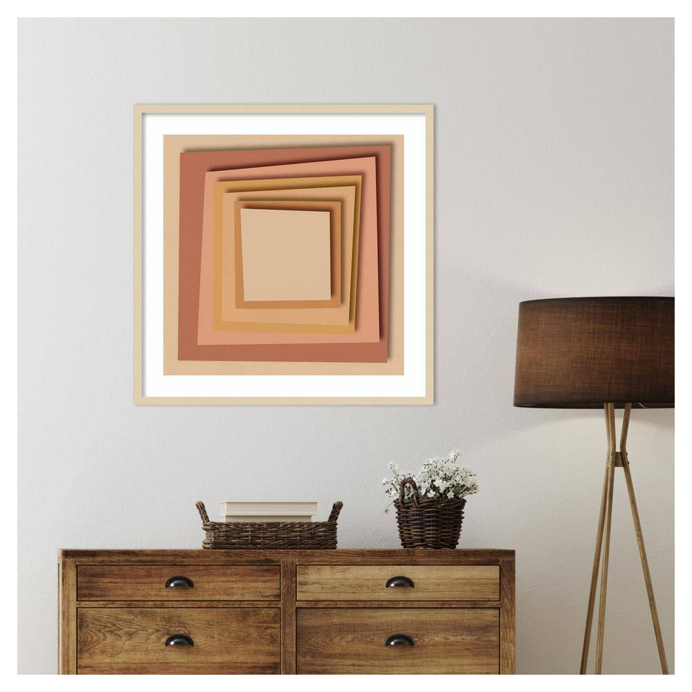 33"x33" Beige and Terracotta Geometric Wood Framed Wall Art