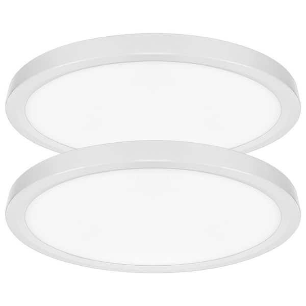 LUXRITE 7 in. White Modern Flush Mount Ceiling Light Fixture LED Integrated 15W 1000LM 5CCT 2700K-5000K Dimmable 2-Pack