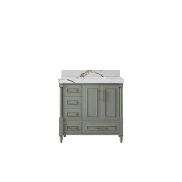 Willow Collections Hudson 36 in. W x 22 in. D x 36 in. H Single Sink Bath Vanity Center in Evergreen with 2 in. Calcutta Gold Qt. Top