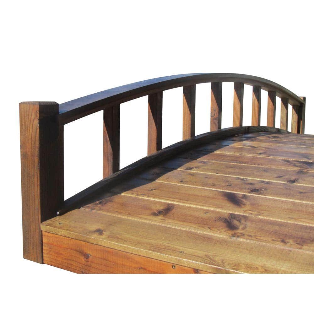 8 ft. Japanese Treated Wood Garden Moon Bridge with Arched Railings