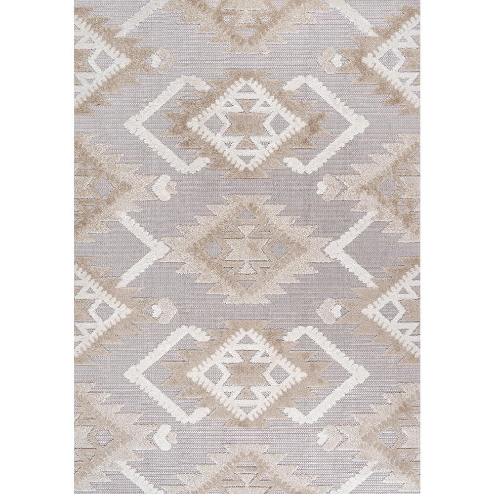 Modern Gray Geometric Synthetic 3x5 Indoor/Outdoor Rug