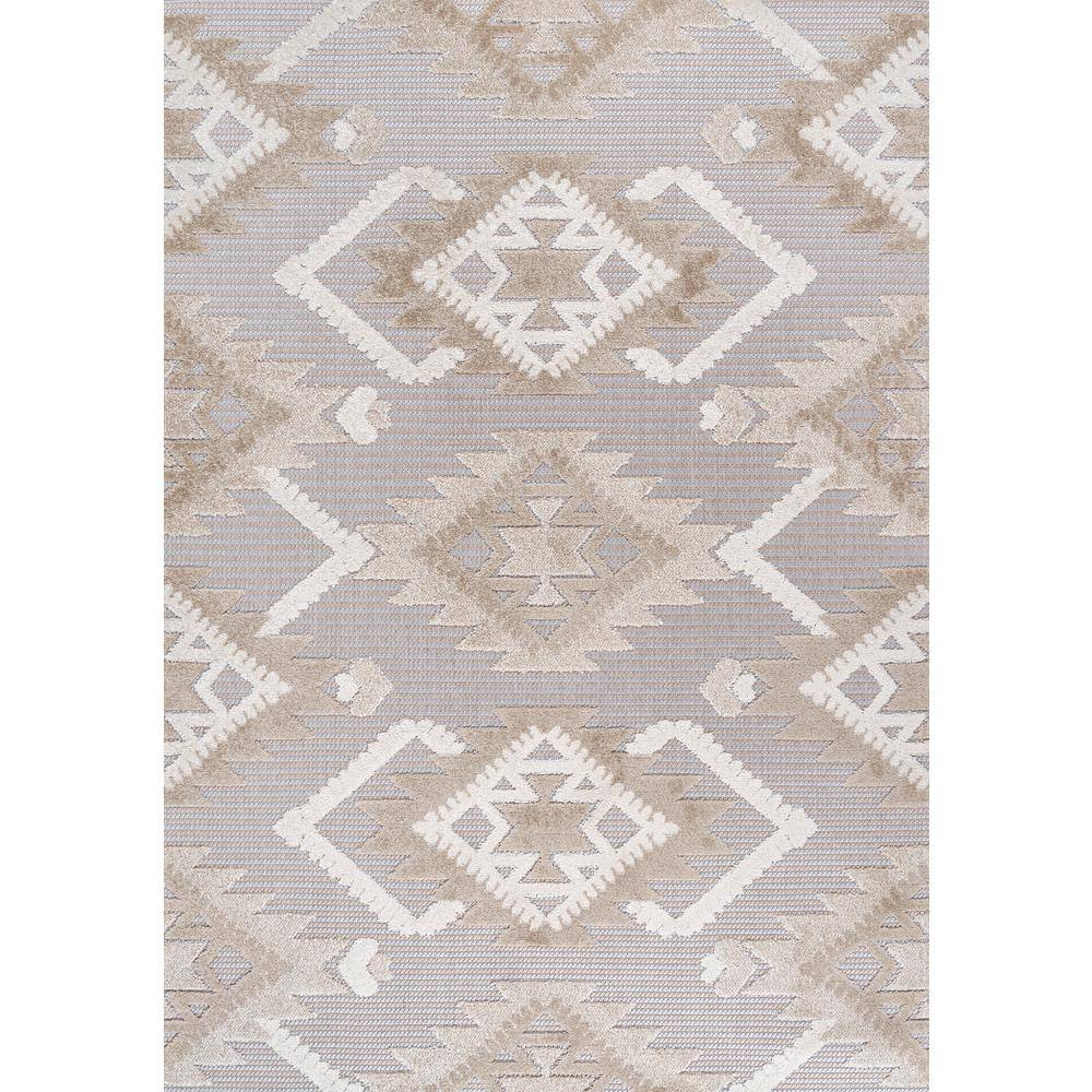 Sumak High-Low Pile Beige and Gray Geometric Area Rug