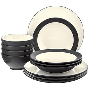 Colorwave Graphite 12-Piece (Black) Stoneware Coupe Dinnerware Set, Service for 4