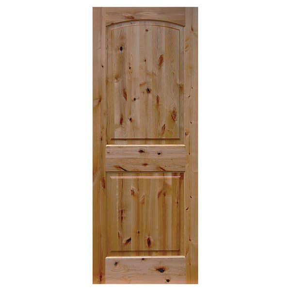 36 in. x 96 in. 2 Panel Arch Top Raised Panel Ovolo Sticking Solid Core Unfinished Knotty Alder Wood Interior Door Slab