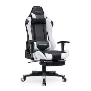 White Leather Gaming Chair with Footrest Big and Tall Gamer Chair Office Executive Chair