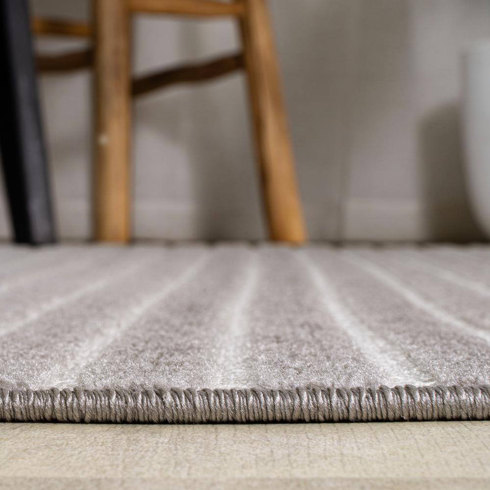 Scandi Minimalist Gray/Ivory Striped Synthetic Runner Rug 2x8