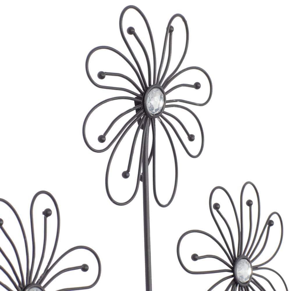 Black Metal 3D Wire Floral Wall Sculpture with Crystal Embellishments