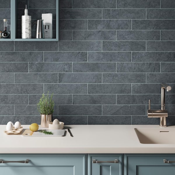 Slate Midnight 3 in. x 12 in. Stone Look Porcelain Floor and Wall Tile (3.39 sq. ft./Case)