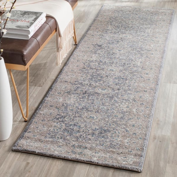 Sofia Light Gray/Beige 2 ft. x 14 ft. Border Runner Rug