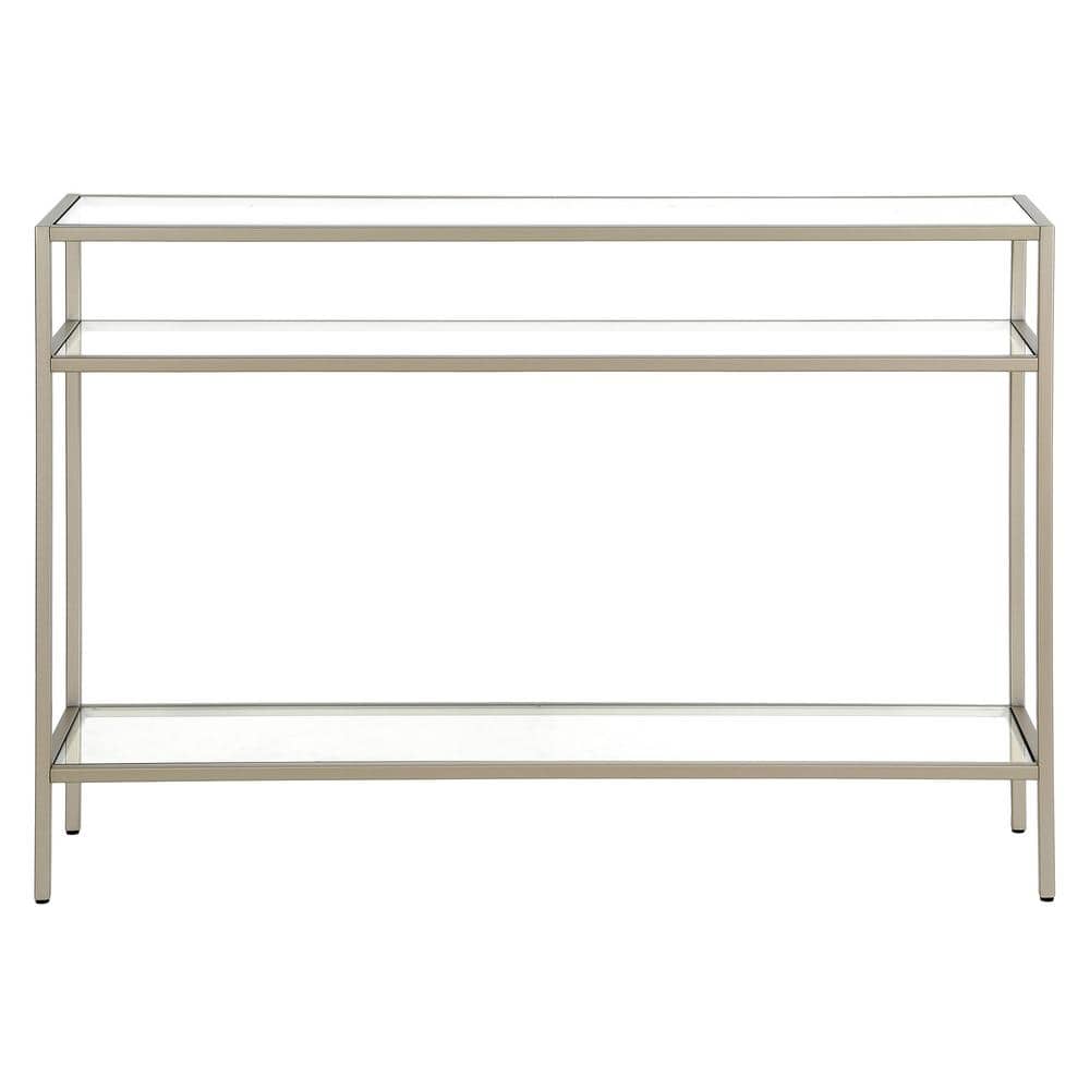 Satin Nickel and Glass 42" Console Table with Storage