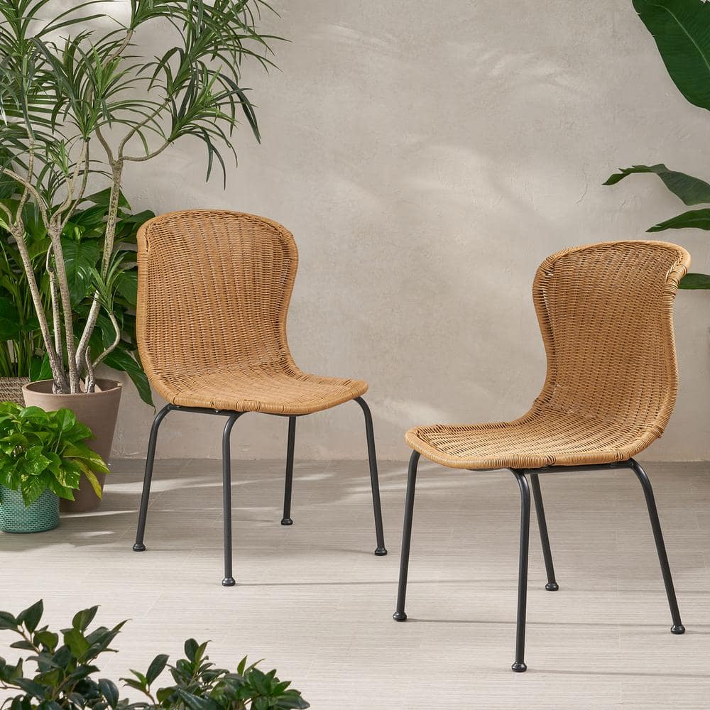 Set of 2 Rattan Outdoor Bohemian Chairs with Curved Seat for Patio, Poolsid