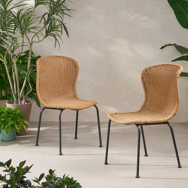 Unbranded Set of 2 Rattan Outdoor Bohemian Chairs with Curved Seat for Patio, Poolside, Yard, Garden, Light Brown