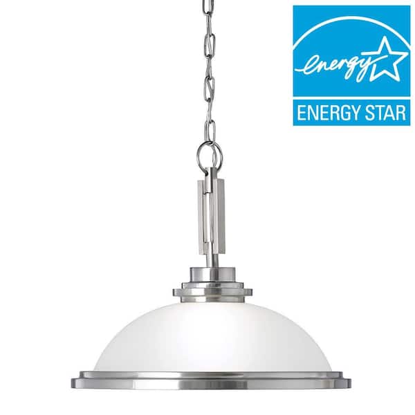Generation Lighting Winnetka 1-Light Brushed Nickel Fluorescent Pendant with Satin Etched Glass