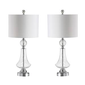 Mercury 25.5 in. Clear Crackle Bell Glass Table Lamp with Off-White Shade (Set of 2)