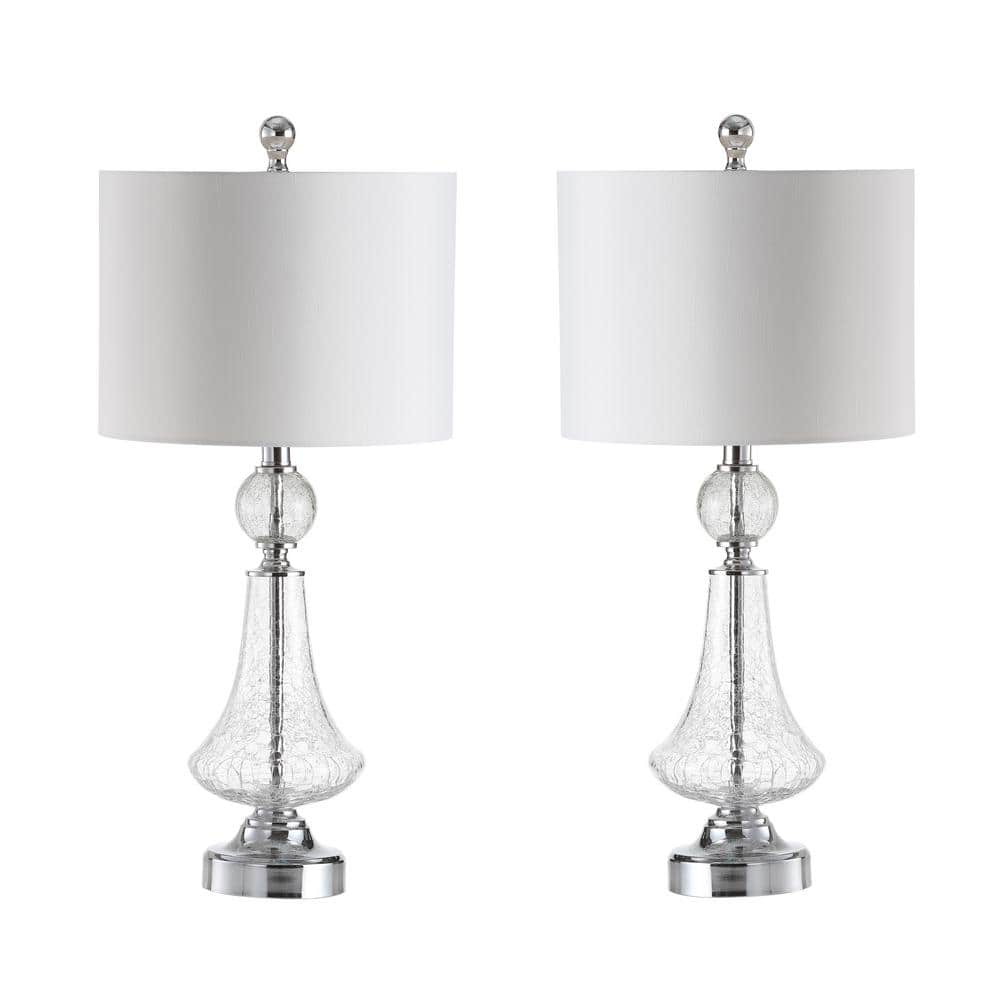 Mercury Clear Crackle Glass Table Lamp Set with White Shade