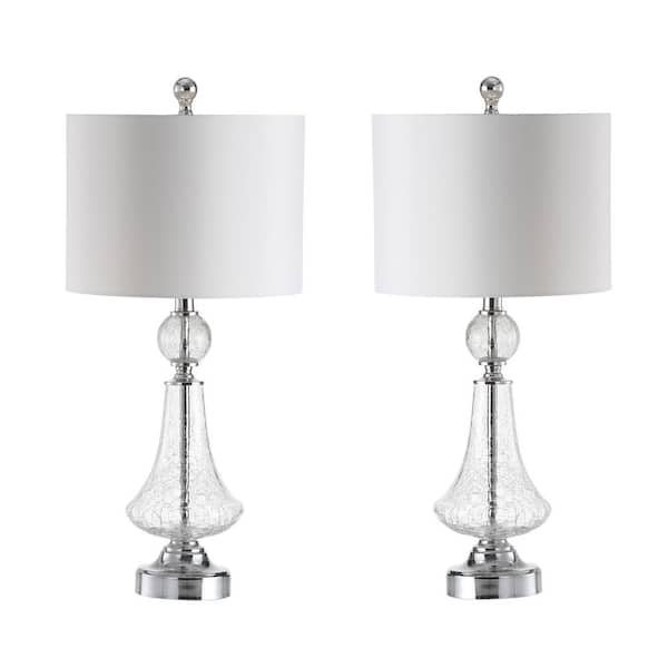 SAFAVIEH Mercury 25.5 in. Clear Crackle Bell Glass Table Lamp with Off-White Shade (Set of 2)
