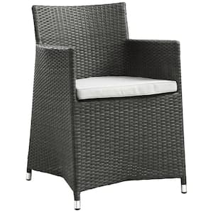 Junction Wicker Outdoor Patio Dining Chair in Brown with White Cushions