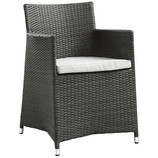 MODWAY Junction Wicker Outdoor Patio Dining Chair in Brown with White Cushions