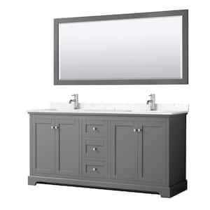 Avery 72 in. W x 22 in.D Double Vanity in Dark Gray w/ Cultured Marble Vanity Top in Light-Vein Carrara w/ Basins&Mirror