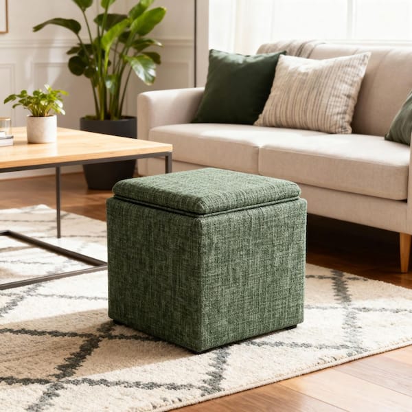 Lumisource Tray Blue Fabric and Natural Wood Nesting Ottoman Set