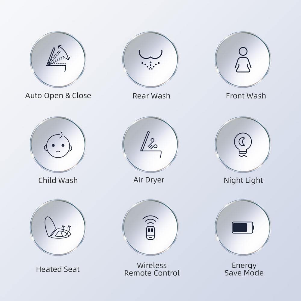 White Elongated Electric Smart Bidet Seat with Heated Features