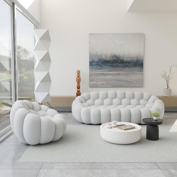 Magic Home (Set of 2) Bubble Sofa, 98.4 in. Gray Mesh Fabric