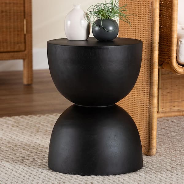 Nomiki 11.8 in. Black Round Hourglass Suar Wood End Table