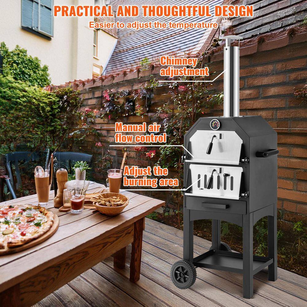 Portable Black Stainless Steel Outdoor Wood Burning Pizza Oven