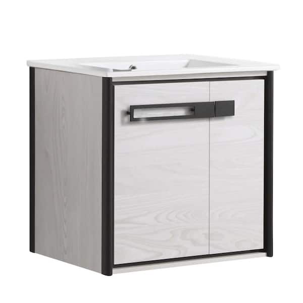 FINE FIXTURES Oakville 24 in. W x 18 in. D x 23.25 in. H Wall Mounted Bathroom Vanity in Gray with White Ceramic Sink Top