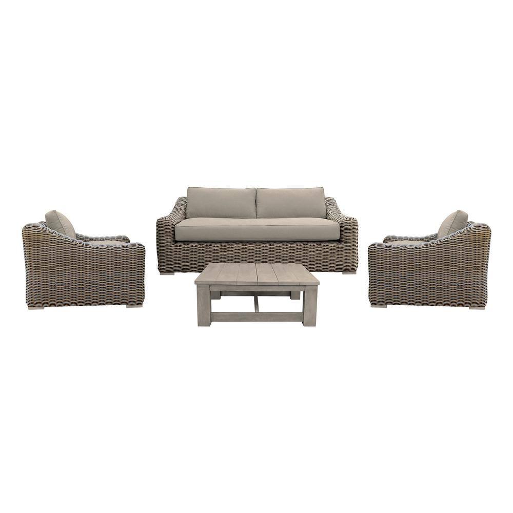 Verano Brown 4-Piece Acacia Wood Patio Conversation Set with Taupe Cushions