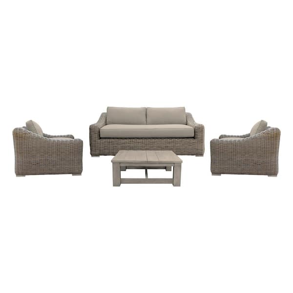 Armen Living Verano Brown 4-Piece Acacia Wood Patio Conversation Set with Taupe Cushions