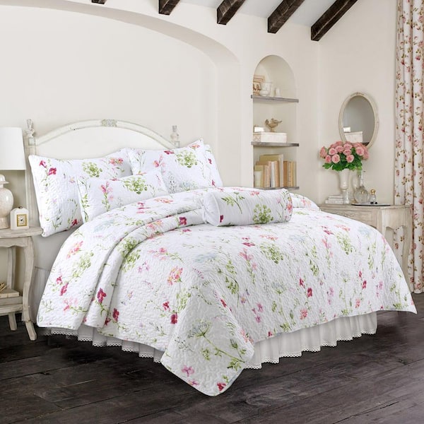 Cozy Line Home Fashions Summer Bloom Azalea Floral Garden Chintz 3-Piece  Pink Blue White Green Poly Cotton King Quilt Bedding Set BB2019-031K - The  Home Depot