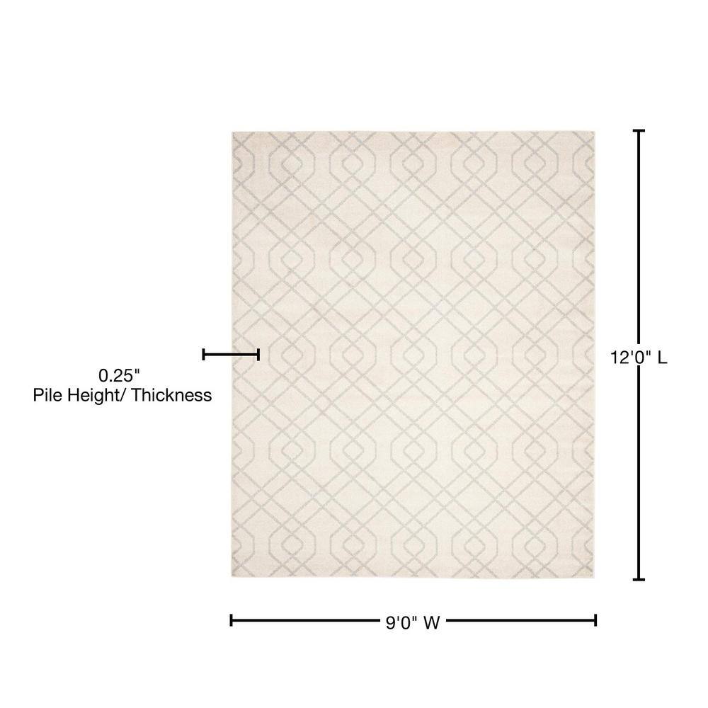 Ivory and Light Grey Geometric 9' x 12' Area Rug