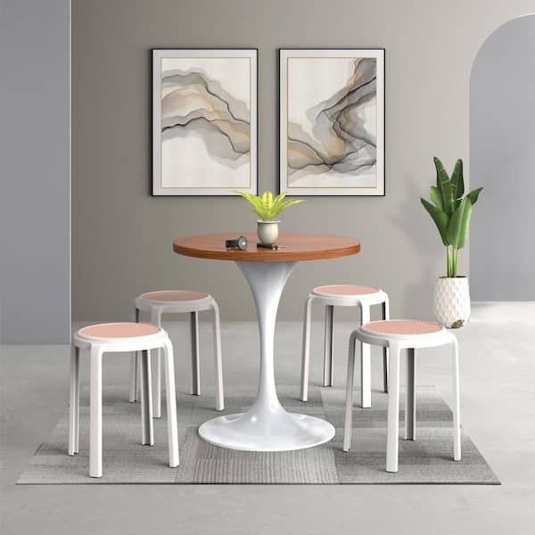 Tresse 17.7 in. White Backless Round Plastic Counter Stool with Plastic Seat