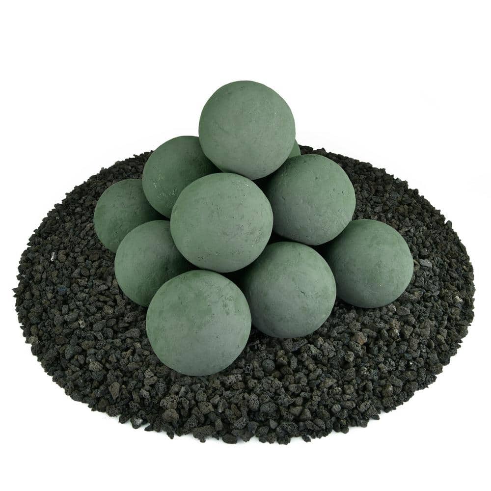 4 in. Set of 14 Ceramic Fire Balls in Slate Green
