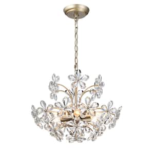 Teresa 6-Light Brushed Silver-Ish Champagne Flower Crystal Empire Chandelier with No Bulbs Included