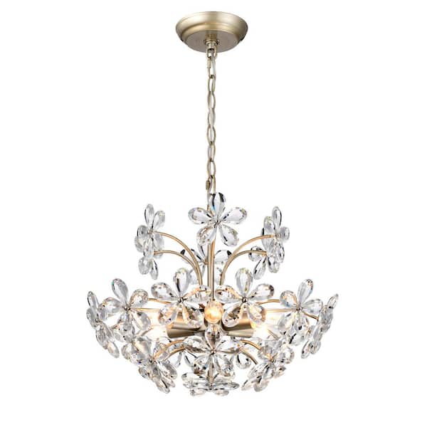 Jojospring Teresa 6-Light Brushed Silver-Ish Champagne Flower Crystal Empire Chandelier with No Bulbs Included